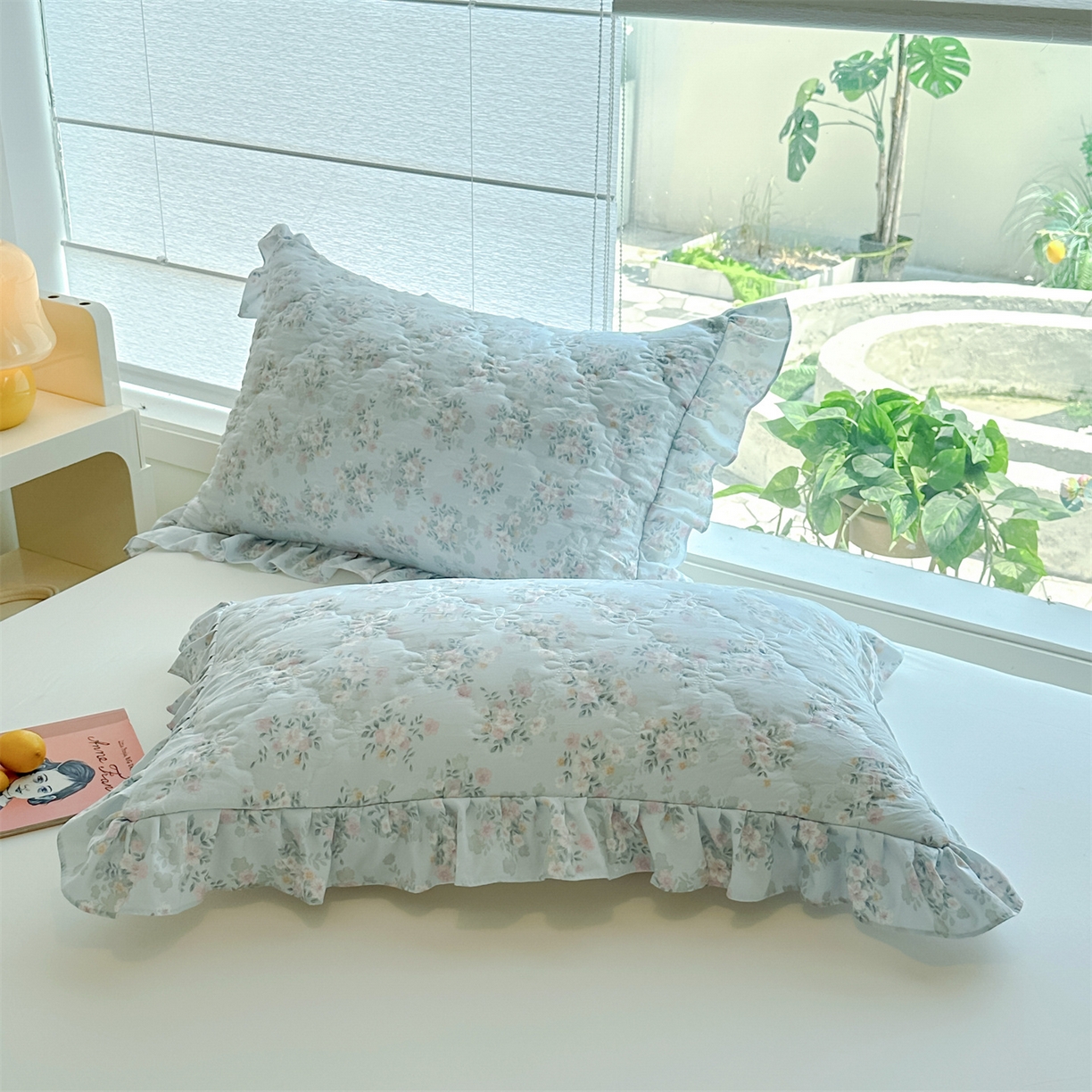 忘忧草 2025新款亲肤水洗棉花边单枕套 枕套单件 蓝萱