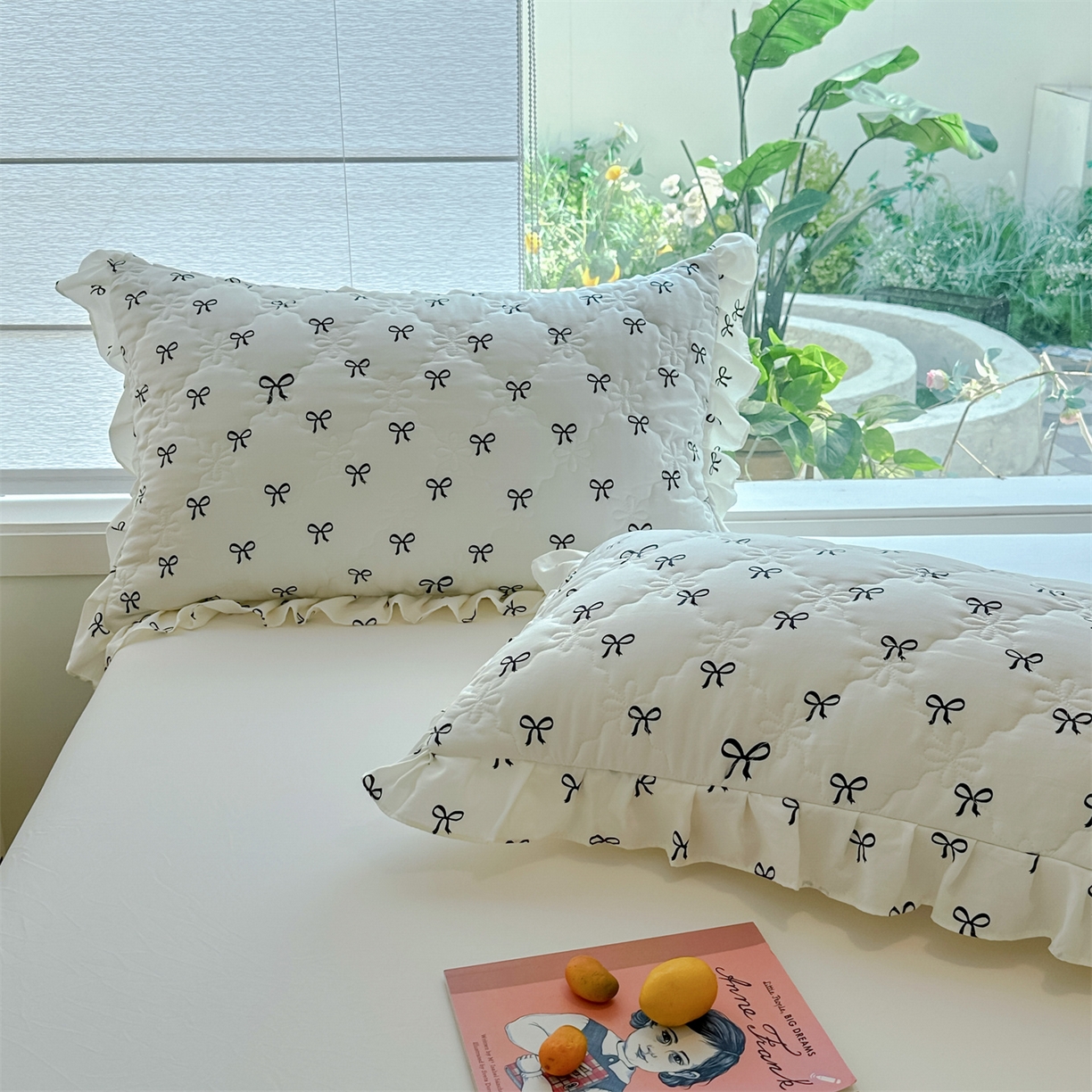 91家纺网 家纺一手货源 找家纺 忘忧草 2025新款亲肤水洗棉花边单枕套 枕套单件 蝴蝶结