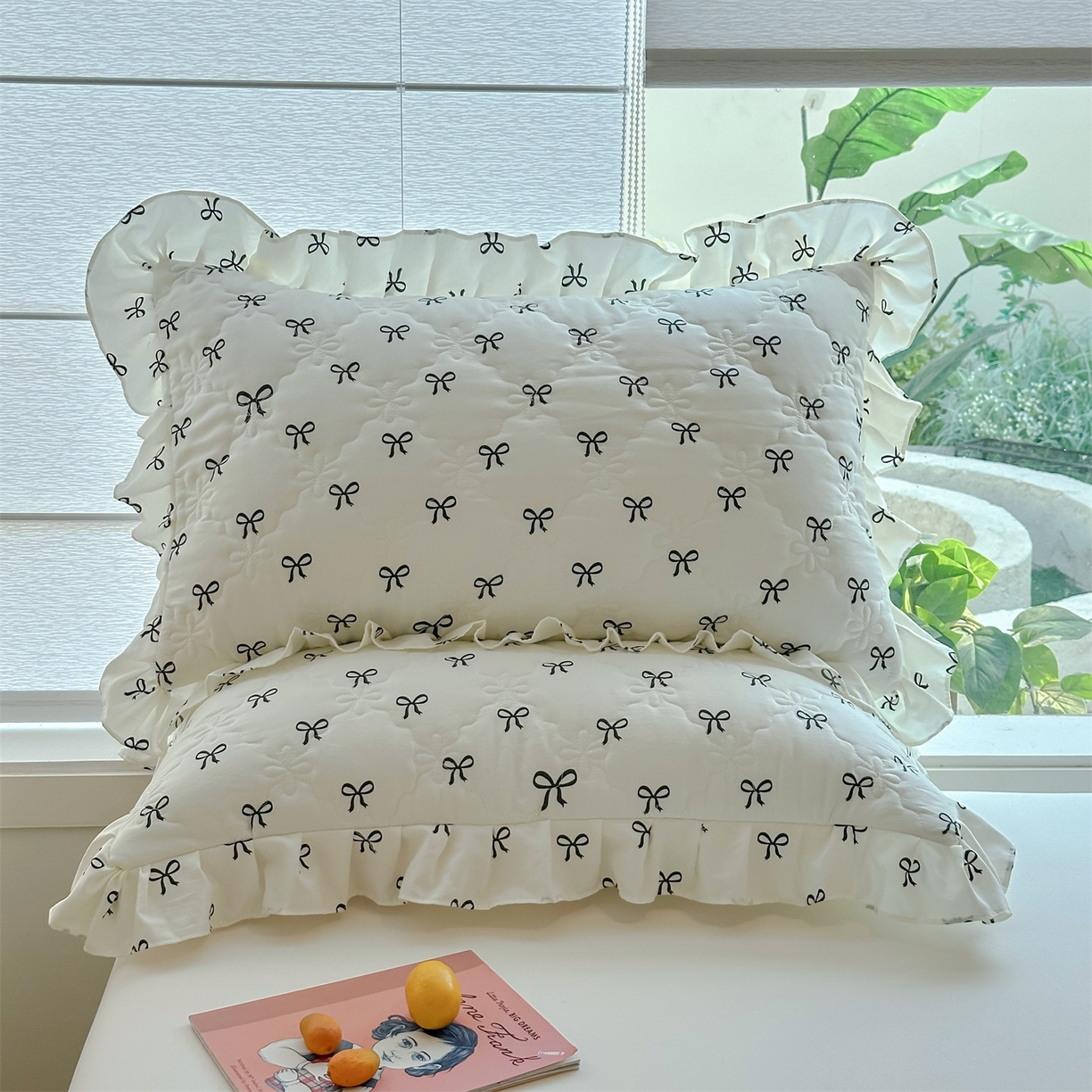 91家纺网 家纺一手货源 找家纺 忘忧草 2025新款亲肤水洗棉花边单枕套 枕套单件 蝴蝶结