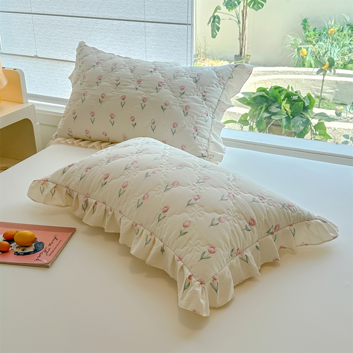 91家纺网 家纺一手货源 找家纺 忘忧草 2025新款亲肤水洗棉花边单枕套 枕套单件 郁金香