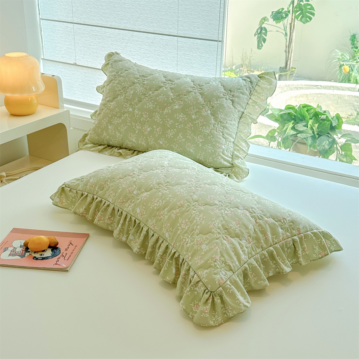 91家纺网 家纺一手货源 找家纺 忘忧草 2025新款亲肤水洗棉花边单枕套 枕套单件 绿野仙踪