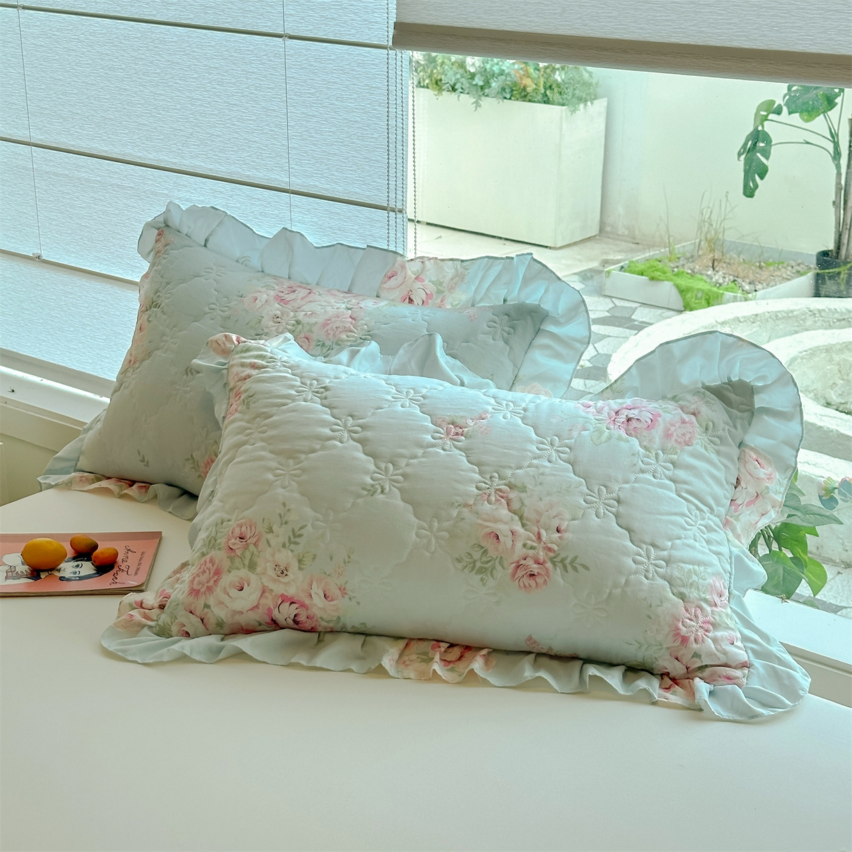91家纺网 家纺一手货源 找家纺 忘忧草 2025新款亲肤水洗棉花边单枕套 枕套单件 安娜花园