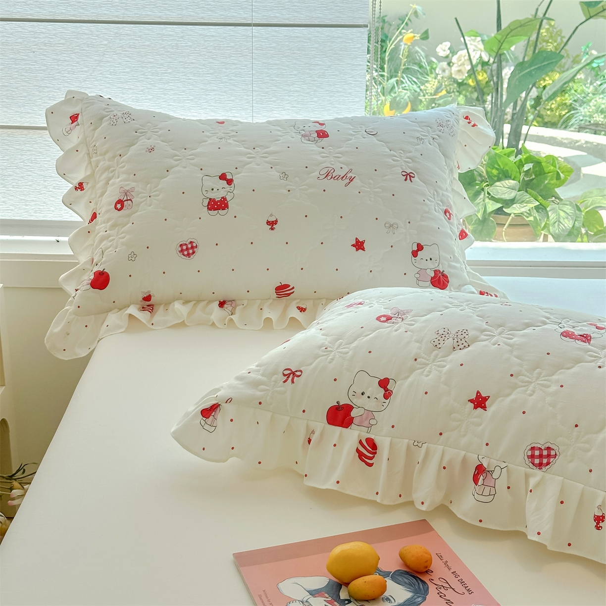 91家纺网 家纺一手货源 找家纺 忘忧草 2025新款亲肤水洗棉花边单枕套 枕套单件 开心喵