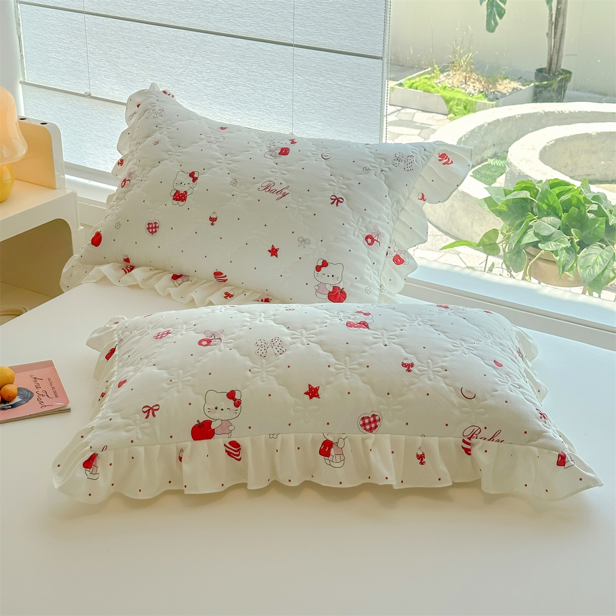 忘忧草 2025新款亲肤水洗棉花边单枕套 枕套单件 开心喵