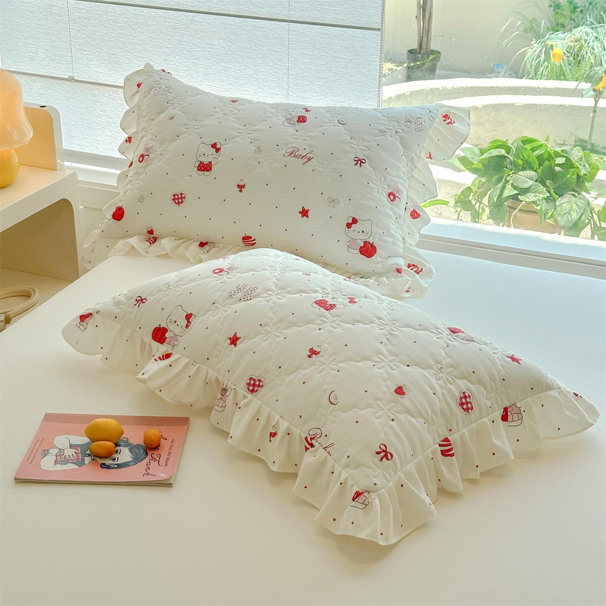 91家纺网 家纺一手货源 找家纺 忘忧草 2025新款亲肤水洗棉花边单枕套 枕套单件 开心喵