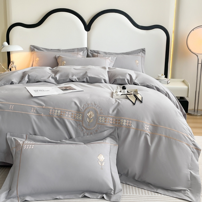 91家纺网 家纺一手货源 找家纺 桃园 2025新款A类长绒棉全棉纯棉不掉毛磨毛高端礼盒四件套-克里斯 克里斯-绅士灰