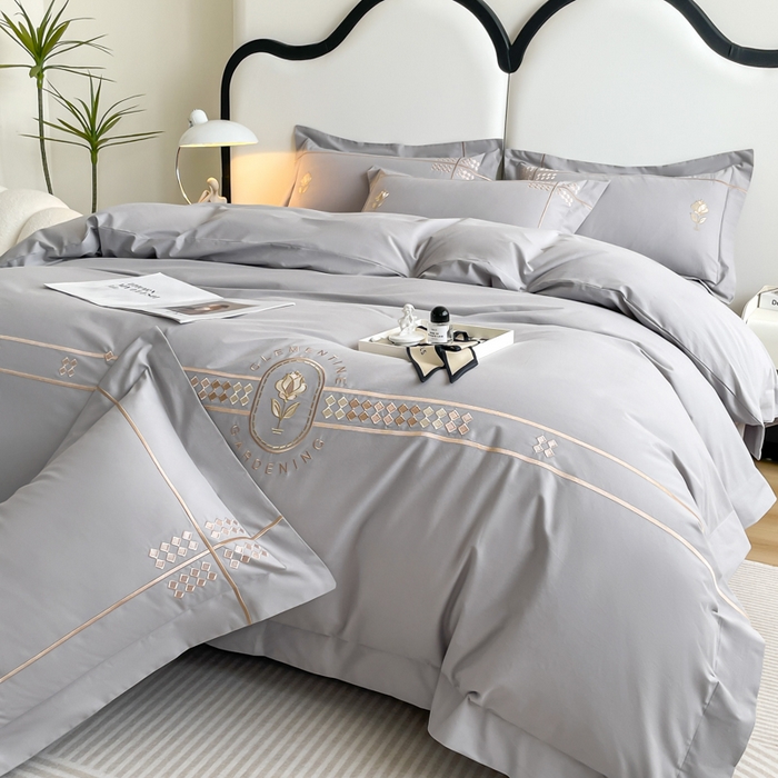 91家纺网 家纺一手货源 找家纺 桃园 2025新款A类长绒棉全棉纯棉不掉毛磨毛高端礼盒四件套-克里斯 克里斯-绅士灰