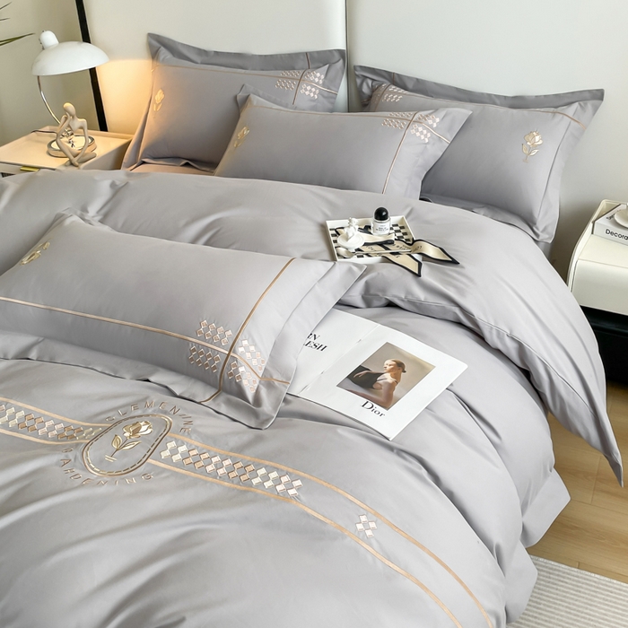 91家纺网 家纺一手货源 找家纺 桃园 2025新款A类长绒棉全棉纯棉不掉毛磨毛高端礼盒四件套-克里斯 克里斯-绅士灰