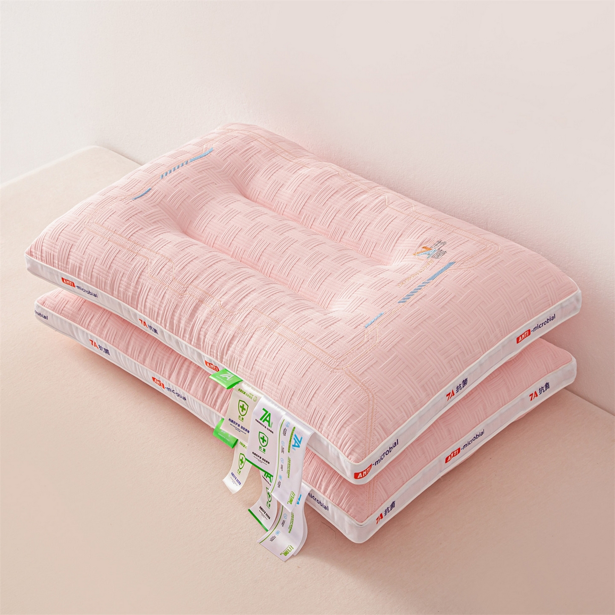 91家纺网 家纺一手货源 找家纺 麦肯锡 2025新款7A抗菌定型低枕 枕头枕芯 7A抗菌定型低枕-粉色 48x74cm/只