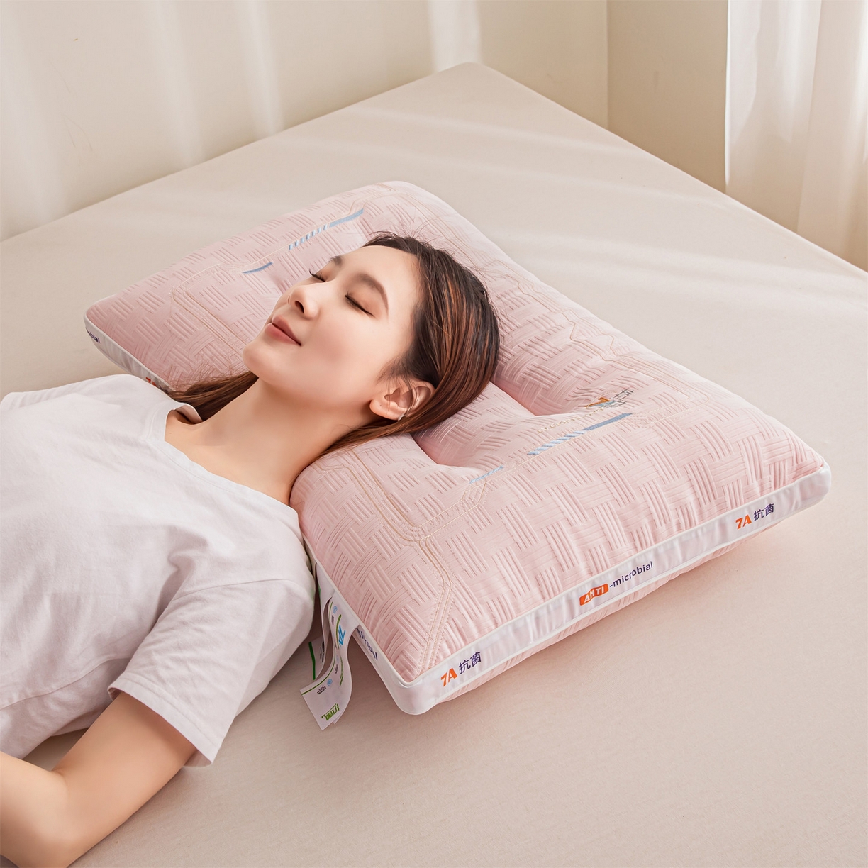 91家纺网 家纺一手货源 找家纺 麦肯锡 2025新款7A抗菌定型低枕 枕头枕芯 7A抗菌定型低枕-粉色 48x74cm/只