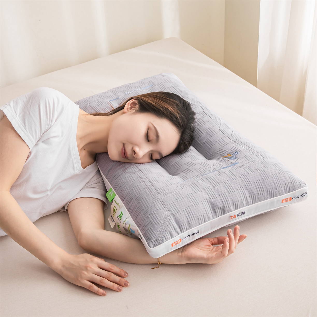 91家纺网 家纺一手货源 找家纺 麦肯锡 2025新款7A抗菌定型低枕 枕头枕芯 7A抗菌定型低枕-灰色 48x74cm/只