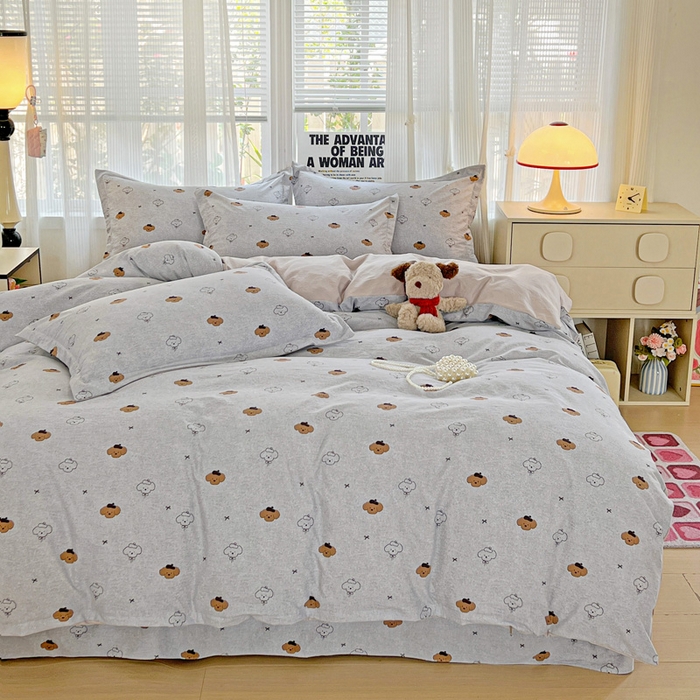 91家纺网 家纺一手货源 找家纺 欢博莱  2025新款仿纯棉四件套学生宿舍三件套单被套 恋恋熊