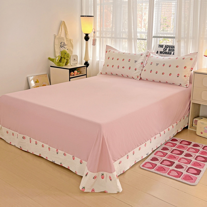 91家纺网 家纺一手货源 找家纺 欢博莱  2025新款仿纯棉四件套学生宿舍三件套单被套 草莓果