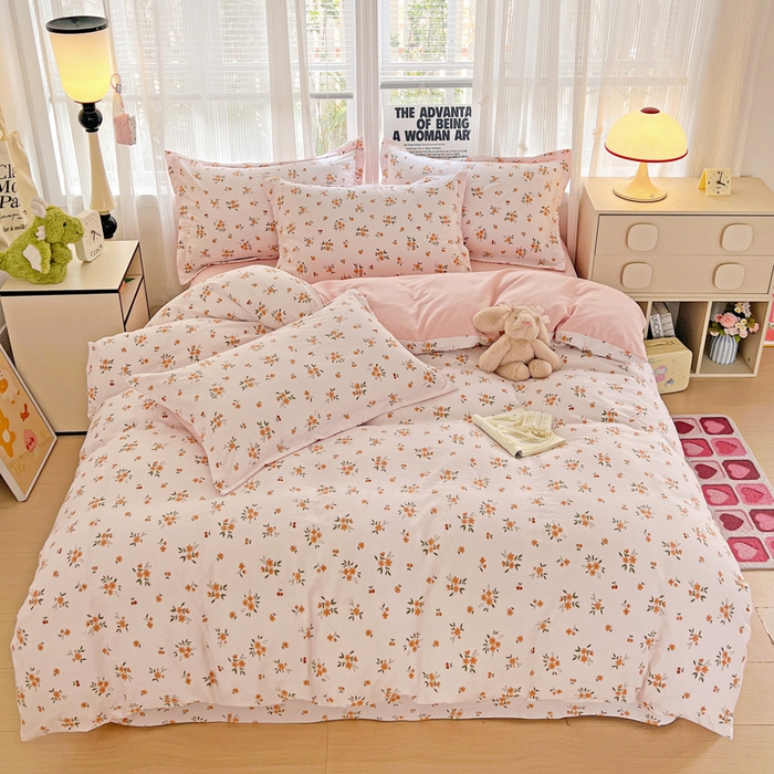 91家纺网 家纺一手货源 找家纺 欢博莱  2025新款仿纯棉四件套学生宿舍三件套单被套 洛神花间-桔