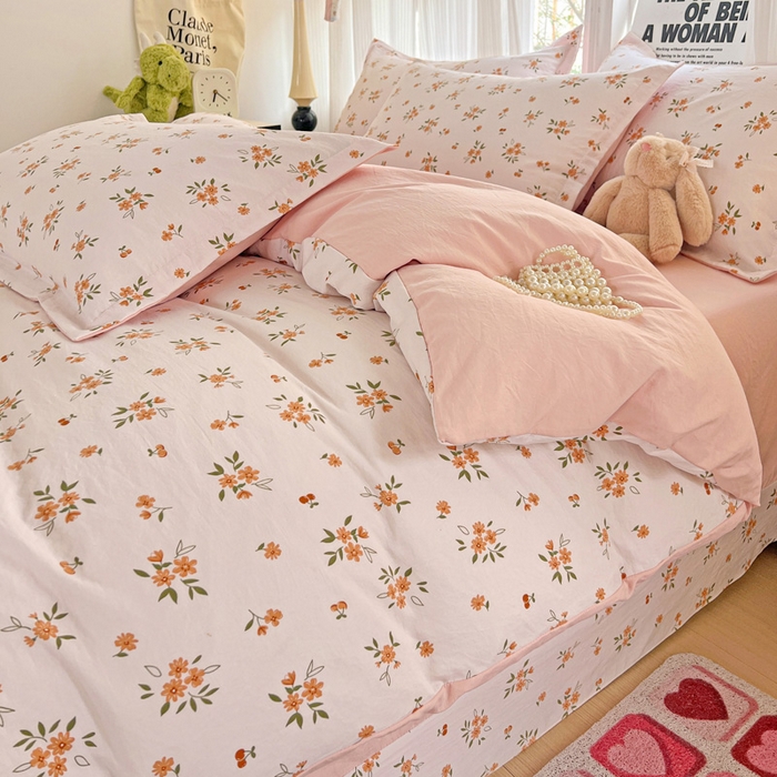 91家纺网 家纺一手货源 找家纺 欢博莱  2025新款仿纯棉四件套学生宿舍三件套单被套 洛神花间-桔