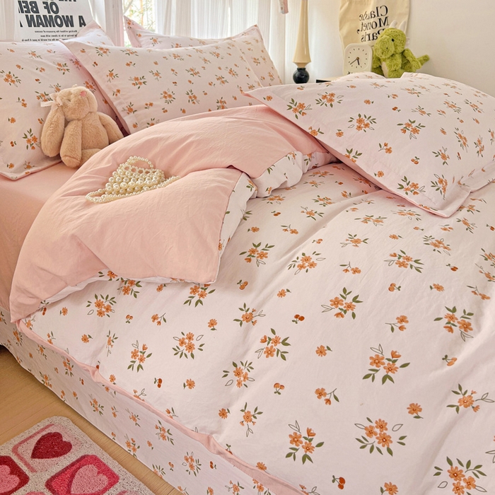 91家纺网 家纺一手货源 找家纺 欢博莱  2025新款仿纯棉四件套学生宿舍三件套单被套 洛神花间-桔