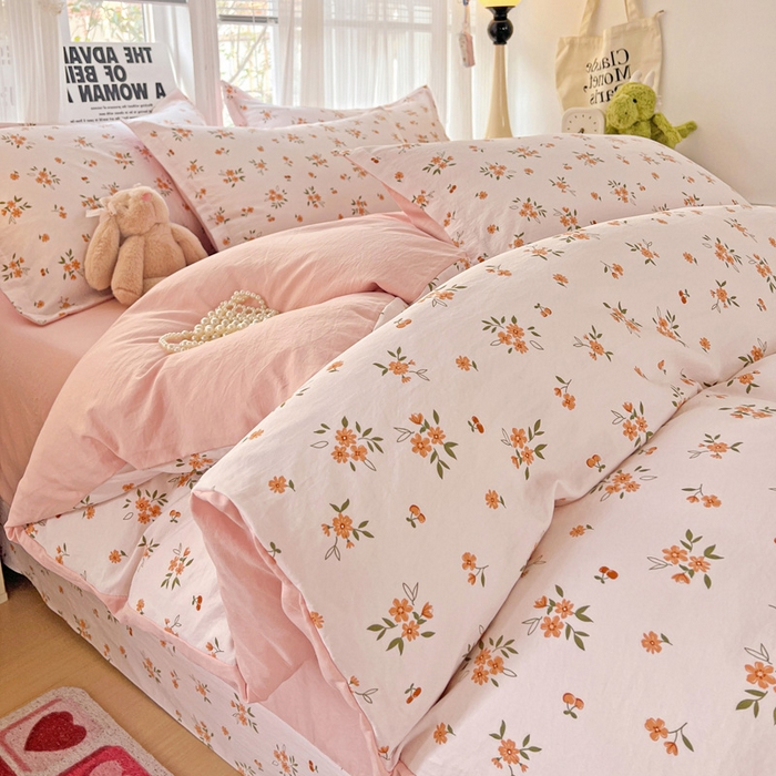 91家纺网 家纺一手货源 找家纺 欢博莱  2025新款仿纯棉四件套学生宿舍三件套单被套 洛神花间-桔