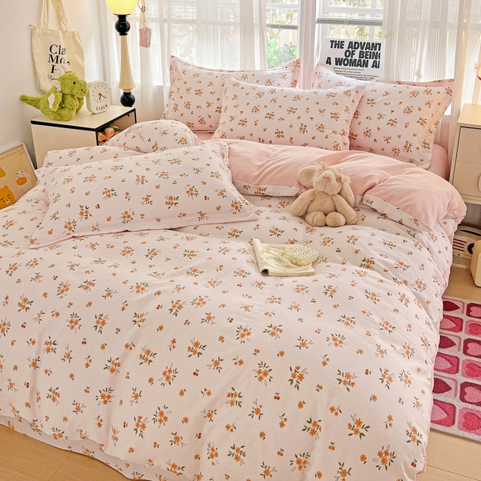 91家纺网 家纺一手货源 找家纺 欢博莱  2025新款仿纯棉四件套学生宿舍三件套单被套 洛神花间-桔