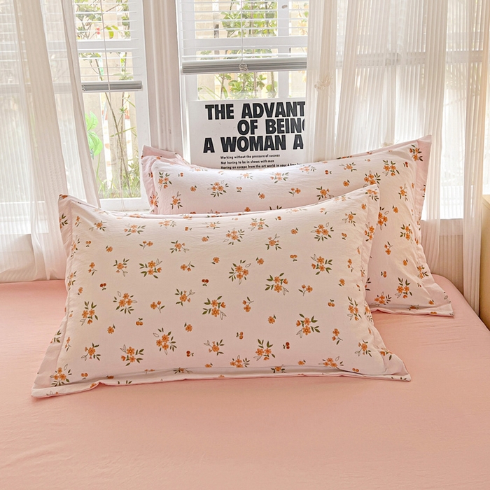 91家纺网 家纺一手货源 找家纺 欢博莱  2025新款仿纯棉四件套学生宿舍三件套单被套 洛神花间-桔