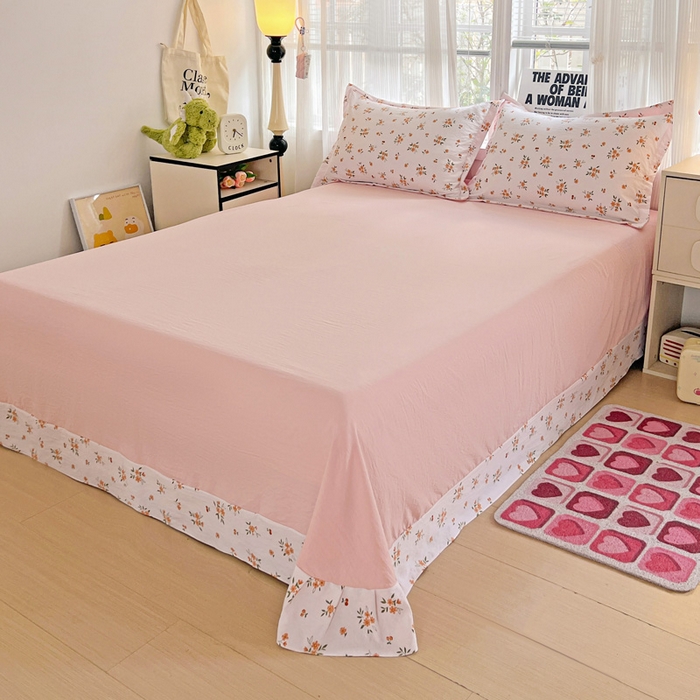 91家纺网 家纺一手货源 找家纺 欢博莱  2025新款仿纯棉四件套学生宿舍三件套单被套 洛神花间-桔