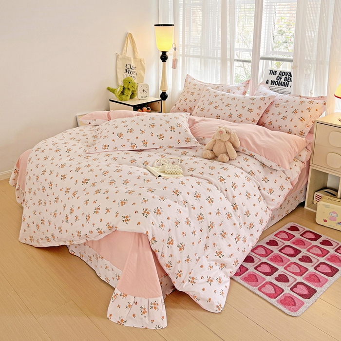 91家纺网 家纺一手货源 找家纺 欢博莱  2025新款仿纯棉四件套学生宿舍三件套单被套 洛神花间-桔