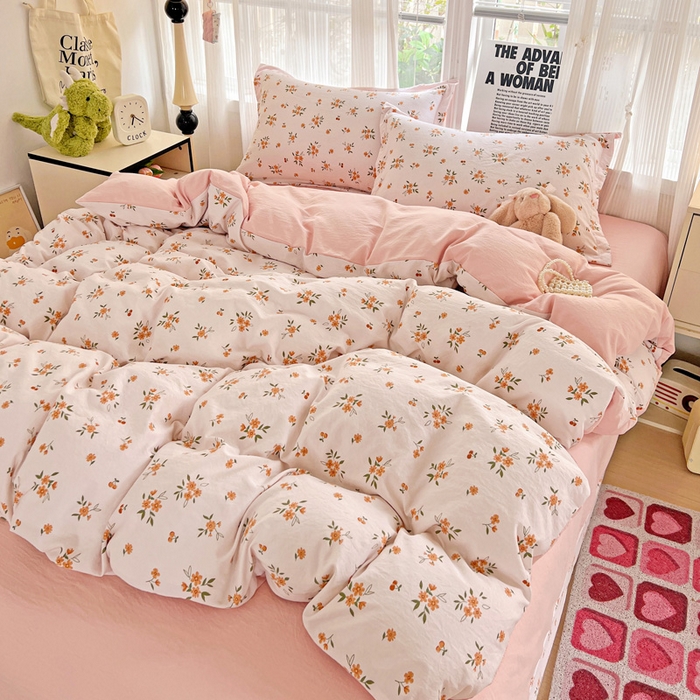 91家纺网 家纺一手货源 找家纺 欢博莱  2025新款仿纯棉四件套学生宿舍三件套单被套 洛神花间-桔