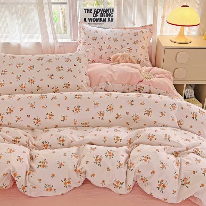 91家纺网 家纺一手货源 找家纺 欢博莱  2025新款仿纯棉四件套学生宿舍三件套单被套 洛神花间-桔