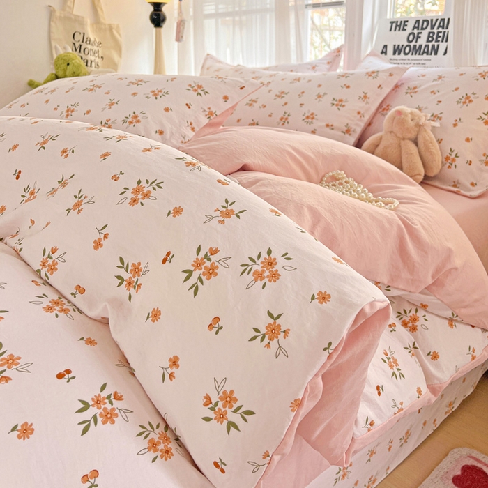 91家纺网 家纺一手货源 找家纺 欢博莱  2025新款仿纯棉四件套学生宿舍三件套单被套 洛神花间-桔