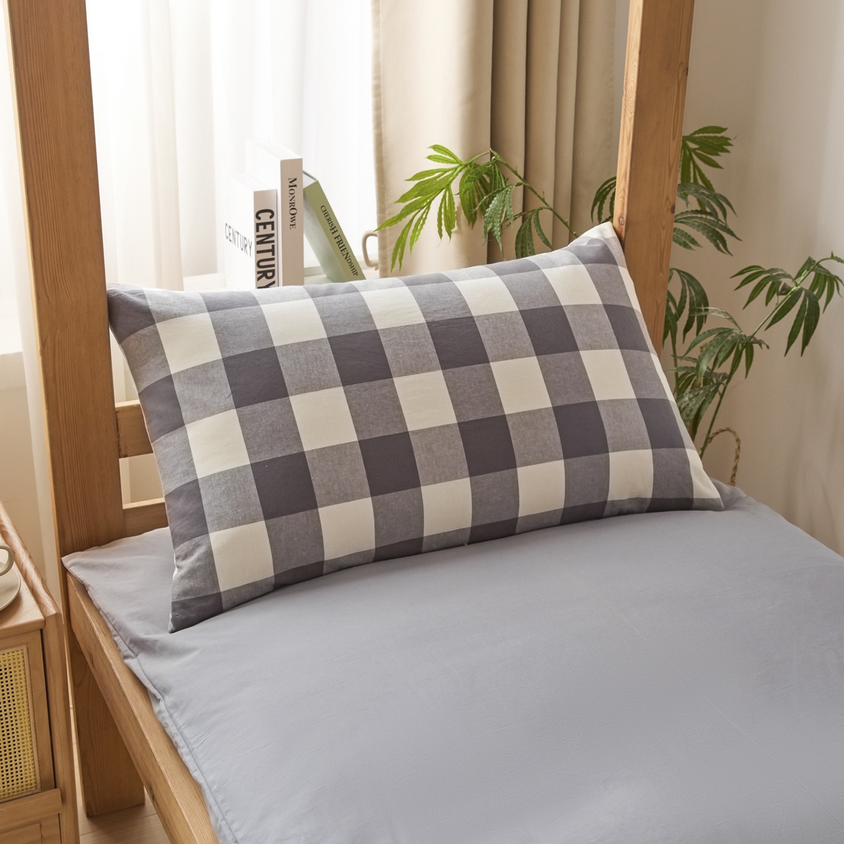 91家纺网 家纺一手货源 找家纺 爱屋及屋 2025新款水洗棉学生季大礼包学生宿舍六件套棉花被+棉花垫子+枕头+三件套一站式全套 灰中格