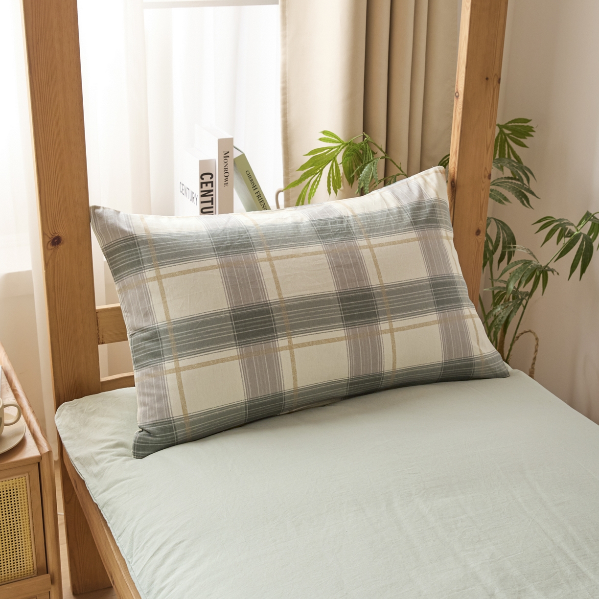 91家纺网 家纺一手货源 找家纺 爱屋及屋 2025新款水洗棉学生季大礼包学生宿舍六件套棉花被+棉花垫子+枕头+三件套一站式全套 韵绿格