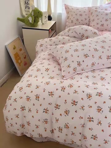 91家纺网 家纺一手货源 找家纺 欢博莱  2025新款仿纯棉四件套学生宿舍三件套单被套 洛神花间-桔