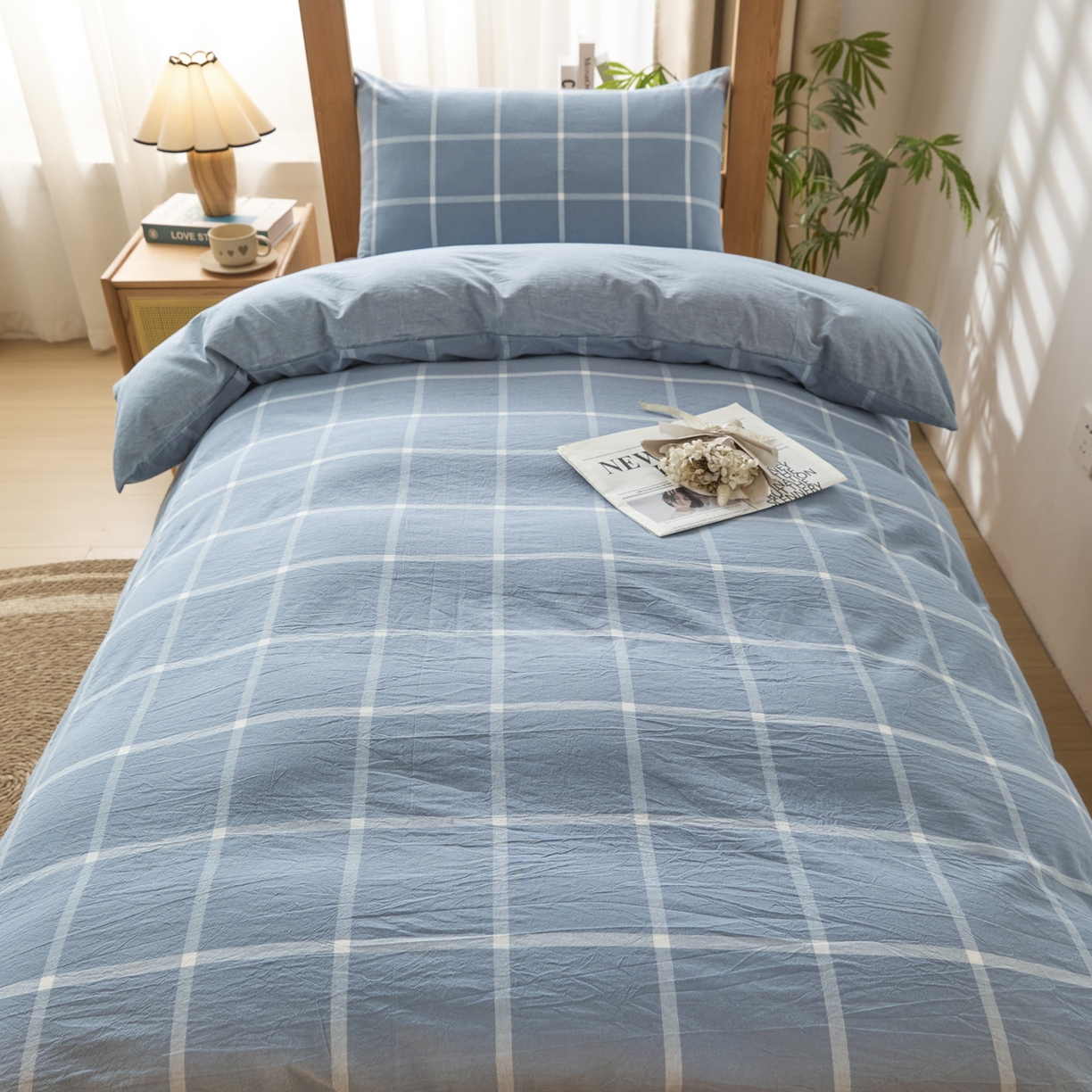 91家纺网 家纺一手货源 找家纺 （总）爱屋及屋 2025新款水洗棉学生季大礼包学生宿舍六件套棉花被+棉花垫子+枕头+三件套一站式全套