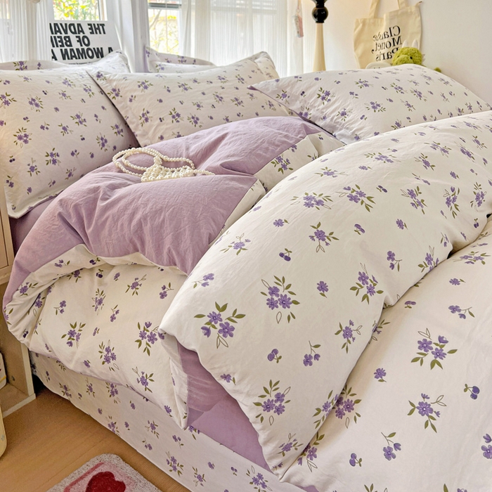 91家纺网 家纺一手货源 找家纺 欢博莱  2025新款仿纯棉四件套学生宿舍三件套单被套 洛神花间-紫