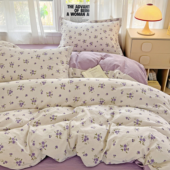 91家纺网 家纺一手货源 找家纺 欢博莱  2025新款仿纯棉四件套学生宿舍三件套单被套 洛神花间-紫