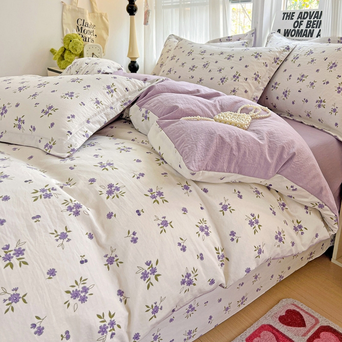 91家纺网 家纺一手货源 找家纺 欢博莱  2025新款仿纯棉四件套学生宿舍三件套单被套 洛神花间-紫