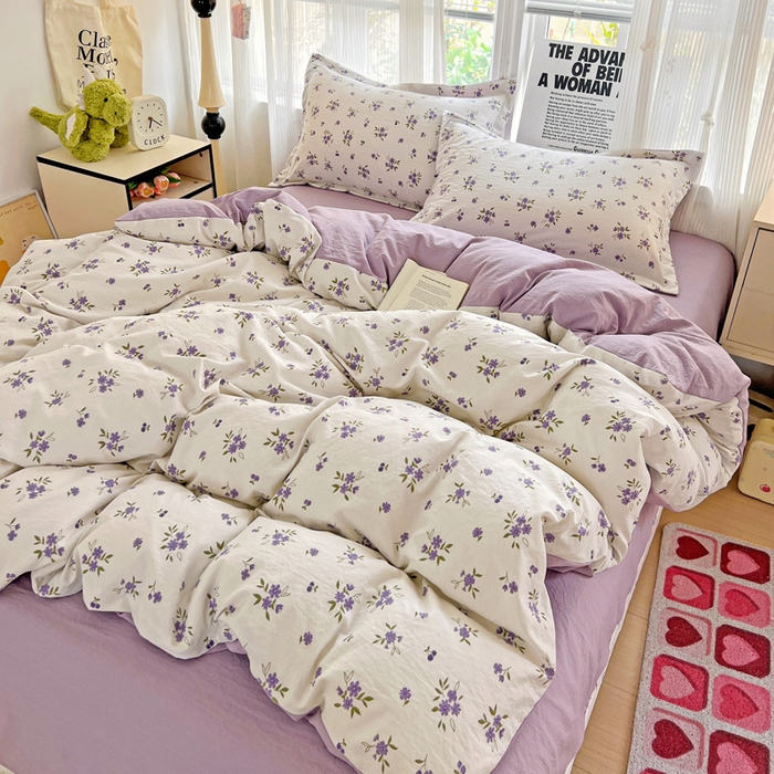 91家纺网 家纺一手货源 找家纺 欢博莱  2025新款仿纯棉四件套学生宿舍三件套单被套 洛神花间-紫