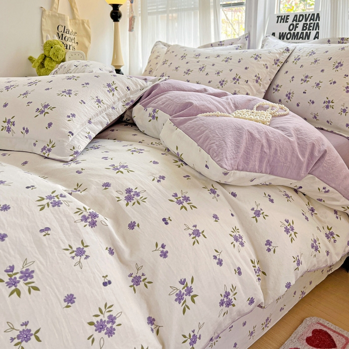 91家纺网 家纺一手货源 找家纺 欢博莱  2025新款仿纯棉四件套学生宿舍三件套单被套 洛神花间-紫