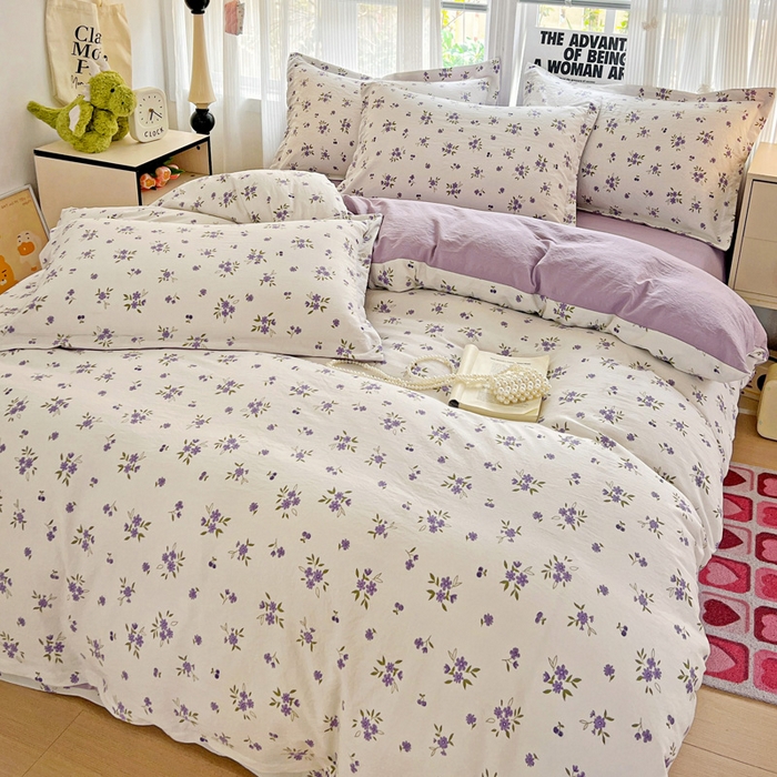 91家纺网 家纺一手货源 找家纺 欢博莱  2025新款仿纯棉四件套学生宿舍三件套单被套 洛神花间-紫