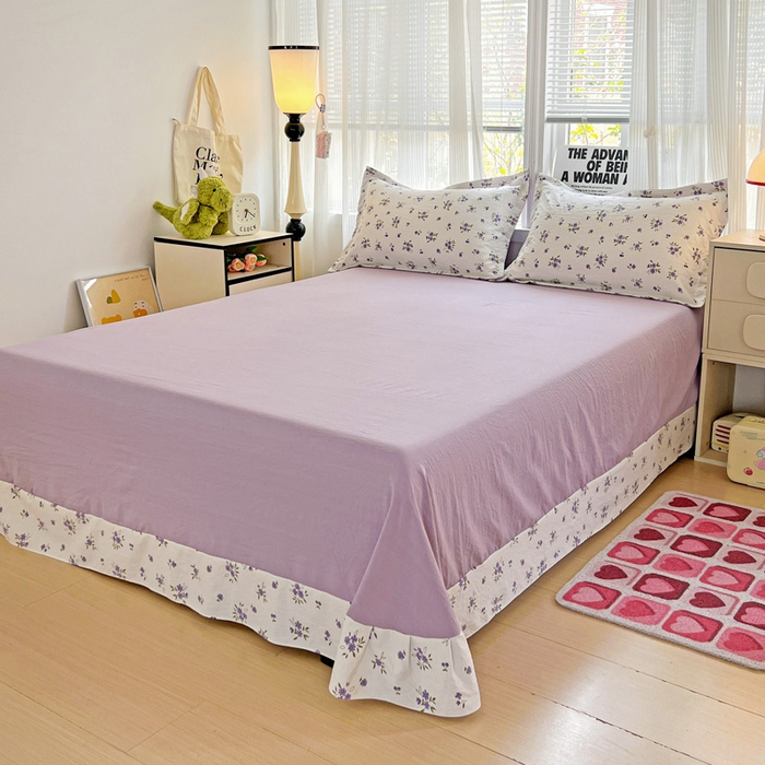 91家纺网 家纺一手货源 找家纺 欢博莱  2025新款仿纯棉四件套学生宿舍三件套单被套 洛神花间-紫