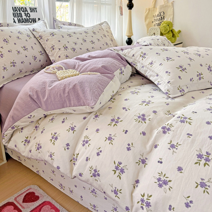 91家纺网 家纺一手货源 找家纺 欢博莱  2025新款仿纯棉四件套学生宿舍三件套单被套 洛神花间-紫