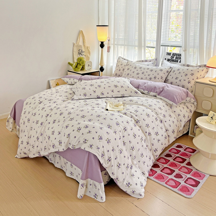 91家纺网 家纺一手货源 找家纺 欢博莱  2025新款仿纯棉四件套学生宿舍三件套单被套 洛神花间-紫