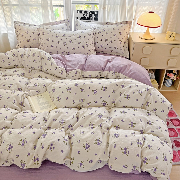 91家纺网 家纺一手货源 找家纺 欢博莱  2025新款仿纯棉四件套学生宿舍三件套单被套 洛神花间-紫