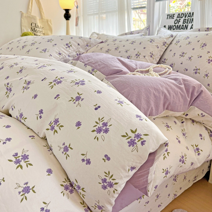 91家纺网 家纺一手货源 找家纺 欢博莱  2025新款仿纯棉四件套学生宿舍三件套单被套 洛神花间-紫