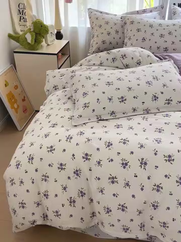 91家纺网 家纺一手货源 找家纺 欢博莱  2025新款仿纯棉四件套学生宿舍三件套单被套 洛神花间-紫