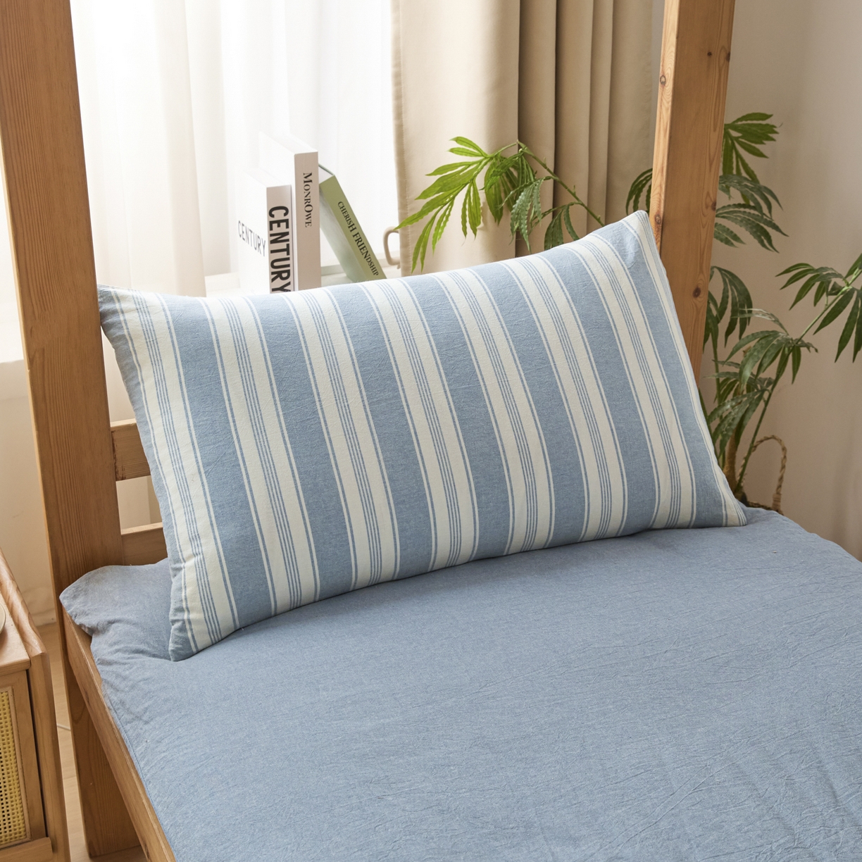 91家纺网 家纺一手货源 找家纺 爱屋及屋 2025新款水洗棉学生季大礼包学生宿舍六件套棉花被+棉花垫子+枕头+三件套一站式全套 左岸蓝