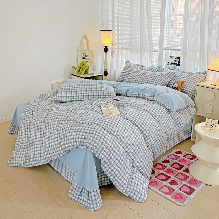 91家纺网 家纺一手货源 找家纺 欢博莱  2025新款仿纯棉四件套学生宿舍三件套单被套 麦斯-蓝