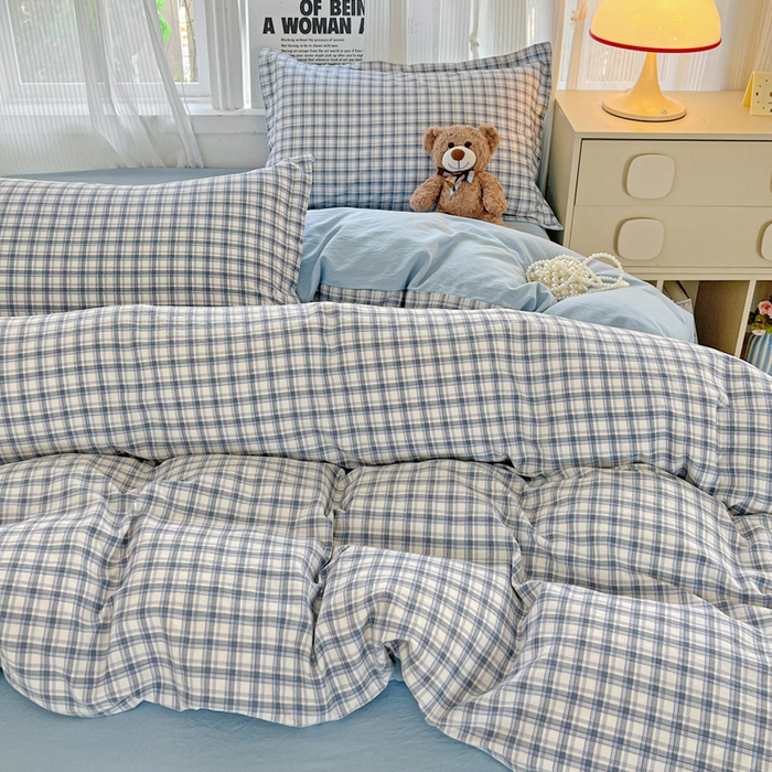 91家纺网 家纺一手货源 找家纺 欢博莱  2025新款仿纯棉四件套学生宿舍三件套单被套 麦斯-蓝