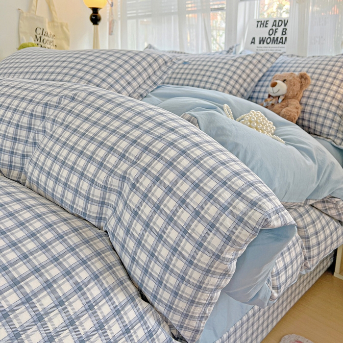 91家纺网 家纺一手货源 找家纺 欢博莱  2025新款仿纯棉四件套学生宿舍三件套单被套 麦斯-蓝