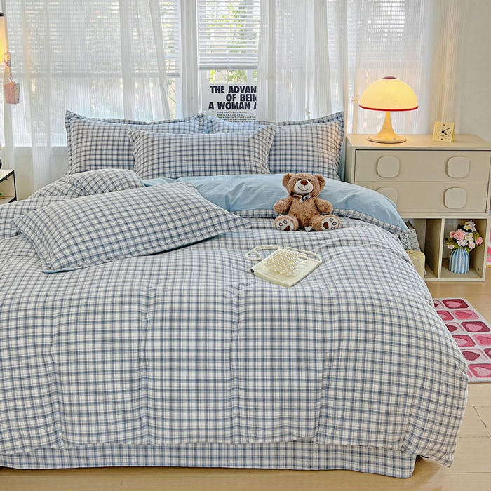 91家纺网 家纺一手货源 找家纺 欢博莱  2025新款仿纯棉四件套学生宿舍三件套单被套 麦斯-蓝