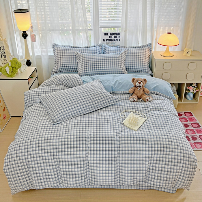 91家纺网 家纺一手货源 找家纺 欢博莱  2025新款仿纯棉四件套学生宿舍三件套单被套 麦斯-蓝